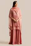 Cupid Cotton_Pink Silk, Chiffon Piping, Embroidery Square Asma Yoke Anarkali And Sharara Set _at_Aza_Fashions