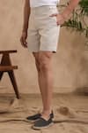 Shop_Raw & Rustic by Niti Bothra_Beige 40 Lea Solid Handcrafted Shorts _at_Aza_Fashions