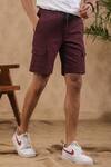 Raw & Rustic by Niti Bothra_Wine 100% Pure Supima Cotton With Natural Stretch Solid Handcrafted Cargo Shorts _at_Aza_Fashions