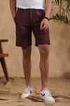 Buy_Raw & Rustic by Niti Bothra_Wine 100% Pure Supima Cotton With Natural Stretch Solid Handcrafted Cargo Shorts 