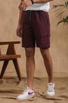 Shop_Raw & Rustic by Niti Bothra_Wine 100% Pure Supima Cotton With Natural Stretch Solid Handcrafted Cargo Shorts 