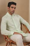 Buy_Raw & Rustic by Niti Bothra_Green Benarasi Silk Chanderi Solid Short Kurta _Online