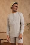 Raw & Rustic by Niti Bothra_Beige 60 Lea Floral Placket Kurta Shirt _Online_at_Aza_Fashions