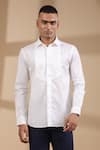 Raw & Rustic by Niti Bothra_White 100% Pure Supima Cotton 120/2 With Natural Stretch Solid Aero Collar Shirt _at_Aza_Fashions