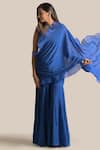 Buy_Cupid Cotton_Blue Silk Hand Embroidered Resham Pre-draped Pant Saree With Blouse _at_Aza_Fashions