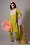 Buy Priti Prashant Green Cotton, Silk, Muslin Beads, Gekka Pleated Handwoven Kurta Pant Set Buy_Priti Prashant_Green Cotton, Silk, Muslin Beads, Gekka Pleated Handwoven Kurta Pant Set