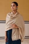 Shop_Geroo Jaipur_Beige Wool Zardozi Embroidered Shawl _at_Aza_Fashions