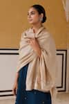 Geroo Jaipur_Beige Wool Zardozi Embroidered Shawl _Online_at_Aza_Fashions