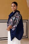 Shop Geroo Jaipur Blue Wool Floral Embroidered Shawl at Aza Fashions Shop_Geroo Jaipur_Blue Wool Floral Embroidered Shawl _at_Aza_Fashions