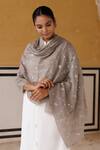 Shop_Geroo Jaipur_Grey Floral Gotapatti Work Shawl _at_Aza_Fashions