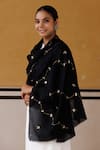Geroo Jaipur_Black Gota Jaal Embroidered Shawl _Online_at_Aza_Fashions