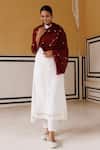 Geroo Jaipur_Maroon Wool Jaal Pattern Shawl _Online_at_Aza_Fashions