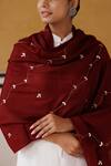 Shop_Geroo Jaipur_Maroon Wool Jaal Pattern Shawl _Online_at_Aza_Fashions