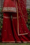 Sangeeta Swati_Maroon Dupion Silk Embroidery Zardozi Broad Sequin Kurta Gharara Set _Online_at_Aza_Fashions