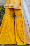 Sangeeta Swati_Yellow Dupion Silk Embroidery Gota Mandarin Collar Kurta Sharara Set _Online_at_Aza_Fashions