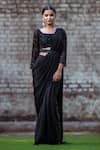 Buy_Sangeeta Swati_Black Embroidery Cutdana Square Border Pre-draped Saree With Blouse _at_Aza_Fashions