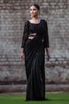 Sangeeta Swati_Black Embroidery Cutdana Square Border Pre-draped Saree With Blouse _Online_at_Aza_Fashions