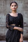 Shop_Sangeeta Swati_Black Embroidery Cutdana Square Border Pre-draped Saree With Blouse _Online_at_Aza_Fashions