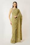 Buy_Rabani & Rakha_Green Georgette Sequins, Cut Work Zaynab Hand Embroidered Saree With Blouse _at_Aza_Fashions