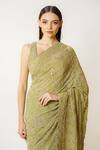 Shop_Rabani & Rakha_Green Georgette Sequins, Cut Work Zaynab Hand Embroidered Saree With Blouse _Online_at_Aza_Fashions