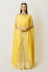 Buy_Rabani & Rakha_Yellow Net, Georgette Sequins, Pearls Round Adha Embroidered Cape Palazzo Set _at_Aza_Fashions