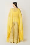 Shop_Rabani & Rakha_Yellow Net, Georgette Sequins, Pearls Round Adha Embroidered Cape Palazzo Set _at_Aza_Fashions