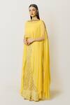 Shop_Rabani & Rakha_Yellow Net, Georgette Sequins, Pearls Round Adha Embroidered Cape Palazzo Set _Online_at_Aza_Fashions