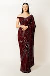 Buy_Rabani & Rakha_Red Georgette Sequins Off-shoulder Zaynab Work Saree With Blouse _at_Aza_Fashions
