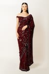 Rabani & Rakha_Red Georgette Sequins Off-shoulder Zaynab Work Saree With Blouse _Online_at_Aza_Fashions