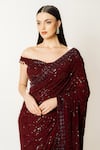 Shop_Rabani & Rakha_Red Georgette Sequins Off-shoulder Zaynab Work Saree With Blouse _Online_at_Aza_Fashions