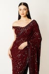 Rabani & Rakha_Red Georgette Sequins Off-shoulder Zaynab Work Saree With Blouse _at_Aza_Fashions
