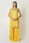 Buy_Rabani & Rakha_Yellow Georgette, Net Sequins, Cut Work, Ayat Embroidered Kurta Gharara Set _at_Aza_Fashions