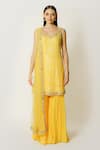 Rabani & Rakha_Yellow Georgette, Net Sequins, Cut Work, Ayat Embroidered Kurta Gharara Set _Online_at_Aza_Fashions