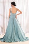 Shop_Pooja Peshoria_Green Crepe Hand Embellished Crystal Scoop Flared Gown _at_Aza_Fashions