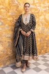 Buy_Myaara_Black Anarkali Silk Viscose Zari Sequin Notched Foliage Pattern Pant Set _at_Aza_Fashions