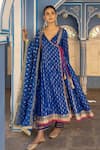 Buy_Myaara_Blue Angarakha Anarkali Silk Viscose Zari Sequin Foliage Pattern Pant Set _at_Aza_Fashions