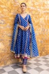 Myaara_Blue Angarakha Anarkali Silk Viscose Zari Sequin Foliage Pattern Pant Set _Online_at_Aza_Fashions