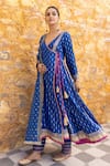 Buy_Myaara_Blue Angarakha Anarkali Silk Viscose Zari Sequin Foliage Pattern Pant Set _Online_at_Aza_Fashions