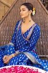 Myaara_Blue Angarakha Anarkali Silk Viscose Zari Sequin Foliage Pattern Pant Set _at_Aza_Fashions