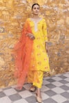 Buy_Myaara_Yellow Kurta And Pant Silk Viscose Zari Sequin Floral Blossom Pattern Set _at_Aza_Fashions