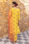 Shop_Myaara_Yellow Kurta And Pant Silk Viscose Zari Sequin Floral Blossom Pattern Set _at_Aza_Fashions