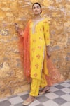 Buy_Myaara_Yellow Kurta And Pant Silk Viscose Zari Sequin Floral Blossom Pattern Set _Online_at_Aza_Fashions