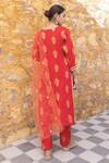 Shop_Myaara_Red Kurta And Pant Silk Viscose Zari Sequin Blossom Pattern Set _at_Aza_Fashions