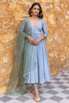 Buy_Myaara_Sky Blue Anarkali Crepe Georgette Embroidered Pearl Pleated Yoke Pant Set _at_Aza_Fashions