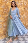 Buy_Myaara_Sky Blue Anarkali Crepe Georgette Embroidered Pearl Pleated Yoke Pant Set _Online_at_Aza_Fashions