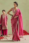 Shop_Mrunalini Rao_Pink Georgette Hand Embroidered Sequin Mythili Saree _at_Aza_Fashions