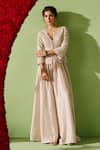 Buy_Mrunalini Rao_Ivory Jacket Raw Silk Embroidery Zardozi Mohak And Gathered Pant Set  _at_Aza_Fashions