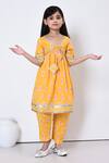 Buy_Samyukta Singhania_Yellow Cotton Print Ikat Flora Motif Aliya Cut Kurta With Pant _Online_at_Aza_Fashions