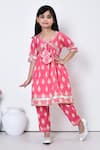 Buy_Samyukta Singhania_Pink Cotton Print Ikat Bloom Motif Aliya Cut Kurta With Pant _at_Aza_Fashions