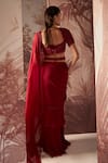 Shop_Sana Barreja_Red Blouse Net Agatha Ruffle Pre Stitched Saree Set With Embellished  _at_Aza_Fashions